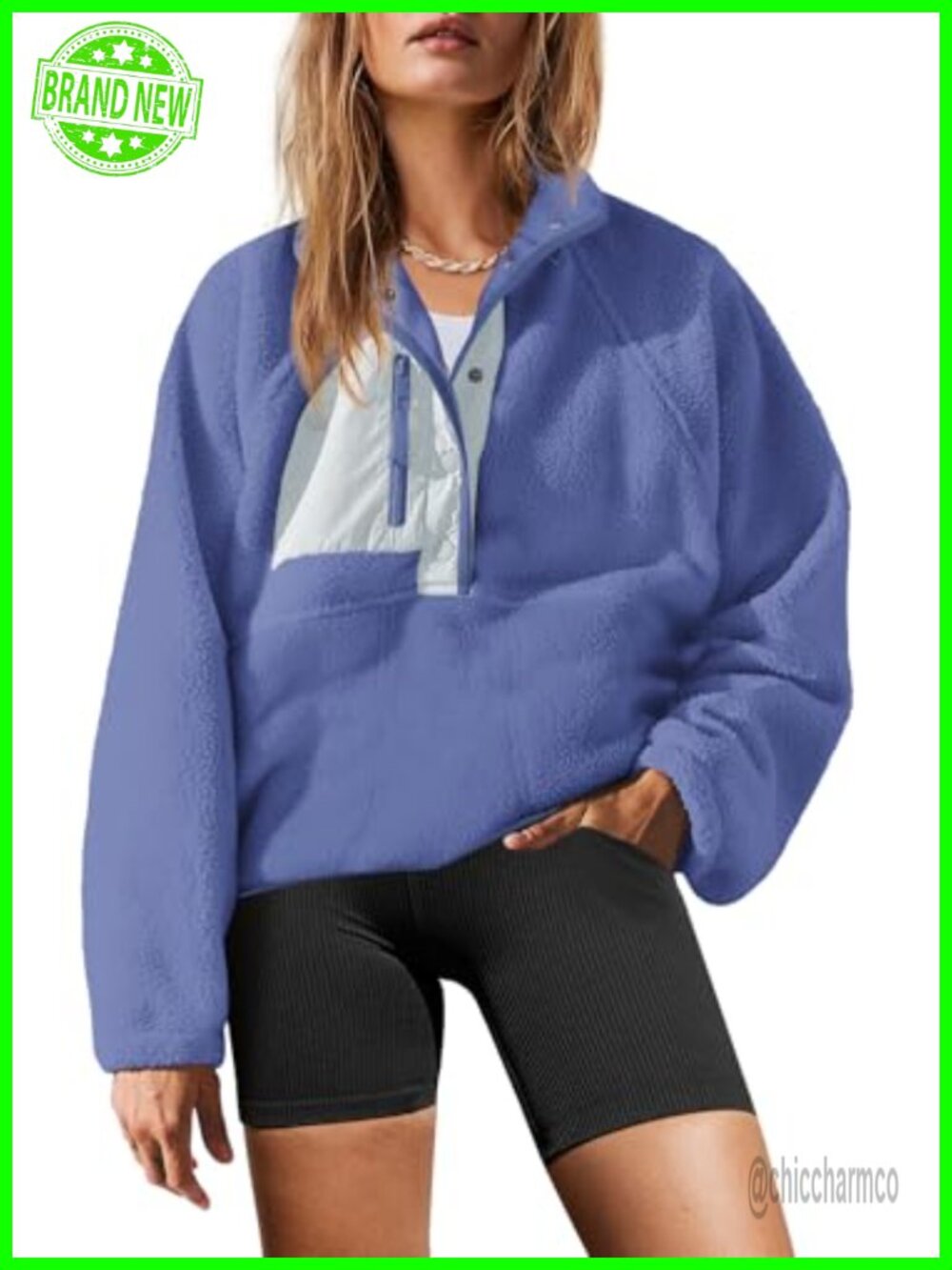 Sherpa Fleece Pullover Sweatshirt Button Down with Pockets